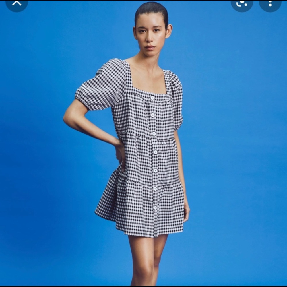 NWT Zara Black and White Gingham Button-Down Tunic/Mini Dress Size S